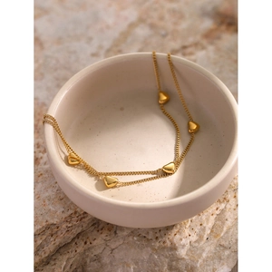Double-layered 16k gold stainless steel anklet featuring multiple heart-shaped charms
