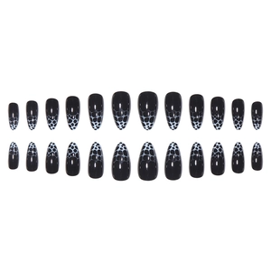 Almond shaped press-on nails with black leopard animal print and glossy gradient finish
