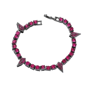 Bracelet Hip Hop en Alliage Incrusté de Strass à Pointes pour Hommes Femmes Style Punk Rouge Rose Chaîne à Maillons Géométriques Bijoux