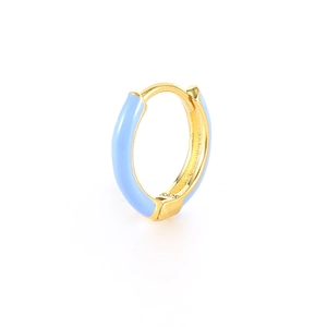 Minimalist S925 sterling silver gold plated hoop earring with light blue enamel finish