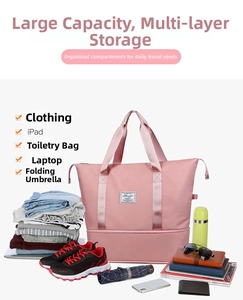 Pink travel bag interior layout showing clothes and separate bottom shoe compartment