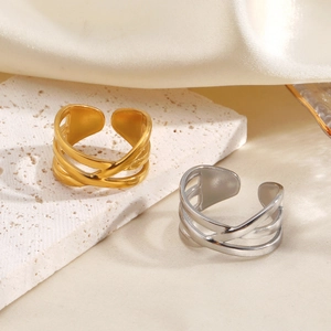 Adjustable multi-layer crisscross 18K gold and silver plated stainless steel rings