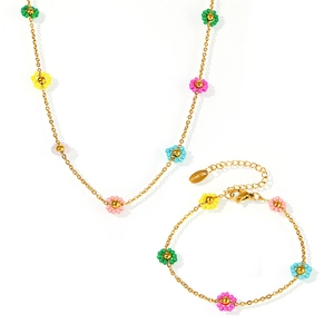 Handmade stainless steel jewelry set with colorful glass bead daisy flowers