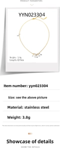 Detailed size specifications for gold stainless steel necklace with three crystal pendants