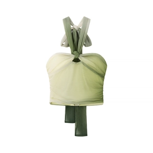 Sleeveless halter top with green gradient print and pleated chiffon texture for women