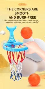 Detail of whale-shaped bathtub basketball hoop with smooth edges for child safety