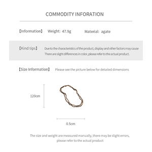 Detailed spec sheet for agate necklace showing 47.9g weight and 120cm total length