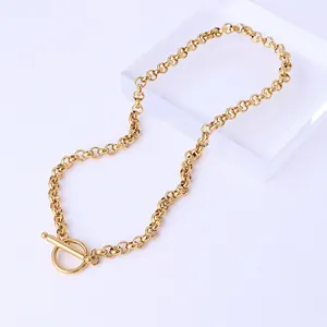 Minimalist chunky gold chain necklace with vintage OT toggle clasp on acrylic stand