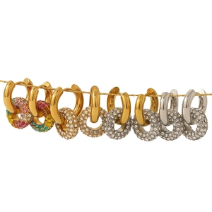 Chic 18k gold plated hoop earrings with colorful pave crystals in multi-color sets