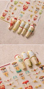 Detailed 5D embossed nail stickers featuring traditional Chinese fan and tassel motifs