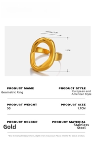 Detailed size specifications and weight for golden irregular stainless steel ring