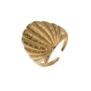 Minimalist golden seashell open ring made of stainless steel for a beach vacation style