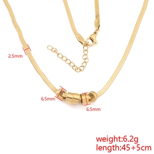Gold plated snake chain necklace with three beads 45+5cm length for women