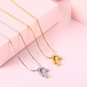 Titanium steel necklace set with geometric V-shaped pendants in gold and silver finish
