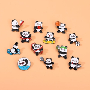 Original Cartoon Panda Athlete Enamel Brooch Cute Animal Sports Series Alloy Badge For Backpack Clothing Accessory Jewelry