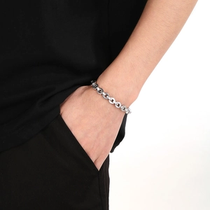 Sleek stainless steel interlocking link chain bracelet for men with industrial design