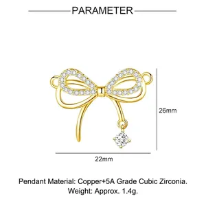 Bow pendant measurements 22x26mm in copper with 5A cubic zirconia and drop stone detail