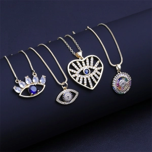 Evil Eye Necklace Copper Zircon Heart Star Hamsa Hand Pendant Box Chain Bohemian Jewelry For Women