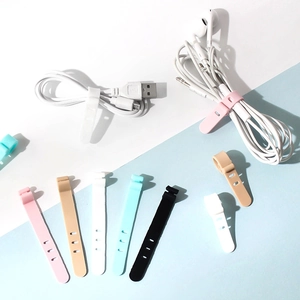 Adjustable silicone cable ties in various colors for earphone and USB wire management
