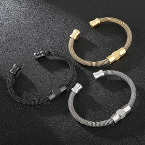 Bracelets homme style hip-hop en câble d'acier tressé coloris or, noir et argenté