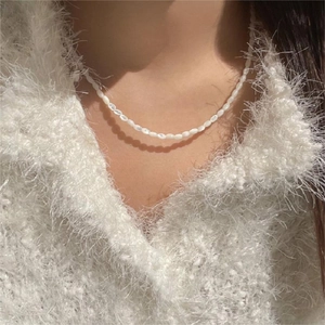 925 Sterling Silver White Shell Rice Bead Necklace Minimalist Korean Style Elegant Jewelry For Women Adjustable Chain