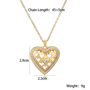 Detailed dimensions of 18K gold plated heart pendant necklace with zircon inlays