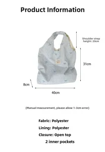Tableau détaillé des tailles pour sac cabas en toile brodé à carreaux bleus