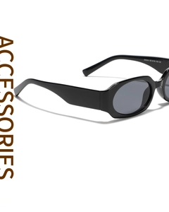 Close-up of narrow black sunglasses with CE certification and 20249 size specs on temple