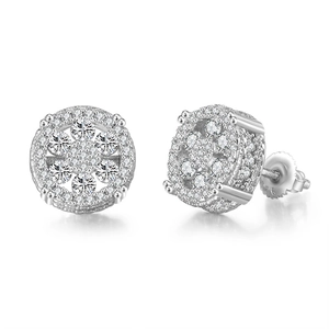 Hip hop style round micro-paved zircon stud earrings in white gold finish for men
