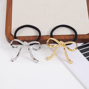 Minimalist metallic bow hair ties in gold and silver finish with high-elastic rope