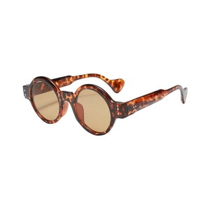 Steampunk round frame sunglasses with tortoiseshell pattern and light brown lenses