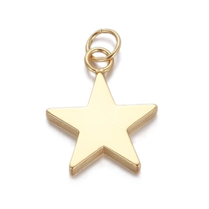 Polished gold pentagram star pendant with open jump ring for Y2K jewelry DIY projects