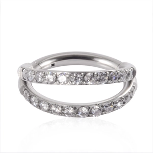 G23 titanium double row zircon septum ring moon shape silver hoop piercing for women