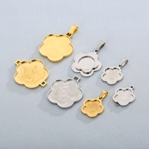 Stainless Steel Flower Clover Pendant Settings Blank Bezel Trays DIY Jewelry Making Accessories For Necklaces Polished
