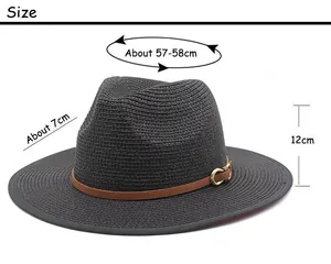 Size guide for straw fedora hat showing 57-58cm circumference and 7cm brim width