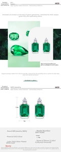 Detailed size chart for 2.66ct lab-grown emerald earrings in S925 sterling silver