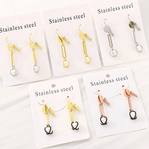 Boucles D'oreilles Pendentif Künstliche Perle De Coquillage Long Acier Inoxydable Géométrique Chaîne Rectangulaire Bijoux Élégant Femmes