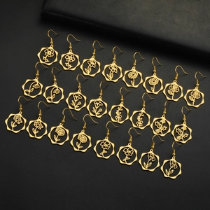 Stainless Steel Birth Month Flower Drop Earrings Hollow Botanical Floral Dangle Earrings Birthday Jewelry Gift For Women