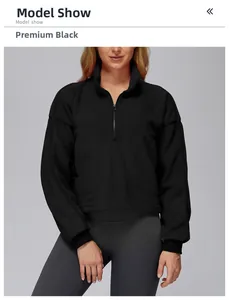 Detail of premium black quarter-zip fleece jacket showing stand collar and warm fabric