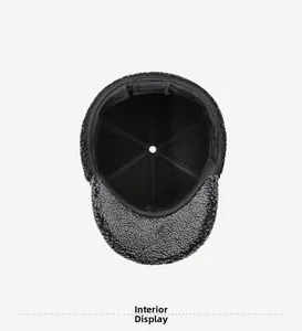 Detailed interior view of men's winter wool cap featuring fleece lining and six-panel stitching