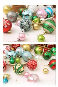 Close-up of colorful Christmas balls with glitter, matte and glossy textures in 44pcs set