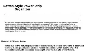 Detail view of PE plastic rattan power strip organizer box with dustproof lid