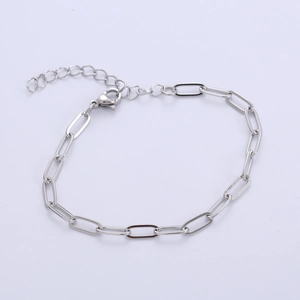 Minimalist silver stainless steel paperclip chain bracelet with adjustable lobster clasp
