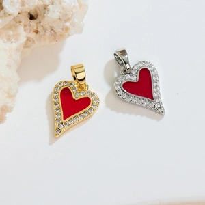 French vintage gold and silver heart pendants with red stones and zircon accents