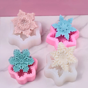 3D snowflake silicone molds for DIY scented candles and handmade soaps in four designs