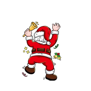 Cartoon Santa Claus sticker with golden bell for Christmas window decoration layout