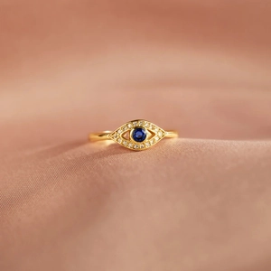 S925 Sterling Silver Evil Eye Zirconia Adjustable Open Ring For Women Gold Plated Blue Eye Fashion Finger Ring Jewelry