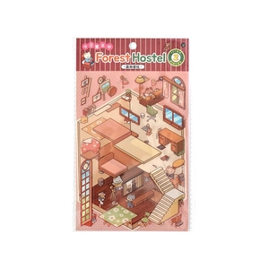 Forest Hostel theme 3D PET stickers for DIY scrapbooking with cozy cat illustrations
