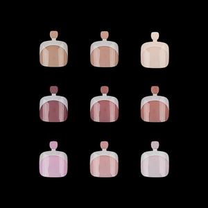 9-color set of glossy French style false toenails in Morandi tones on black background