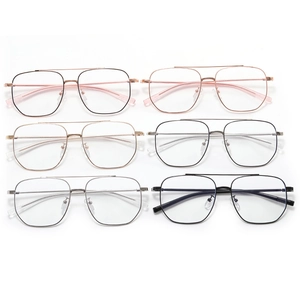 Retro double-bridge metal blue light blocking glasses in black, gold, and silver frames